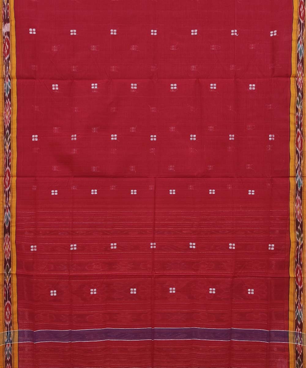 Red Yellow Sambalpuri Handwoven Single Ikat Cotton Saree Image 3