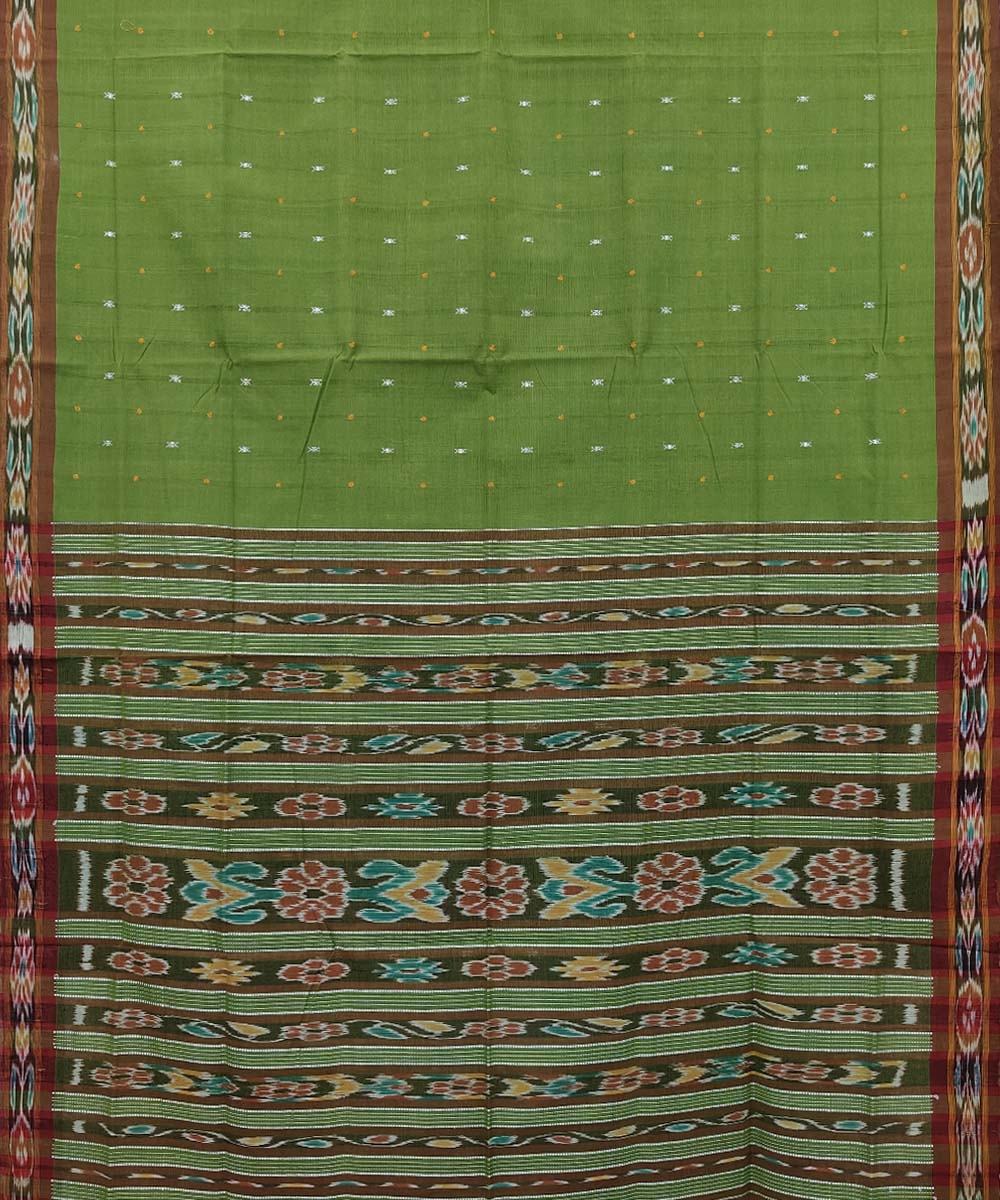 Green Maroon Sambalpuri Handwoven Single Ikat Cotton Saree Image 2