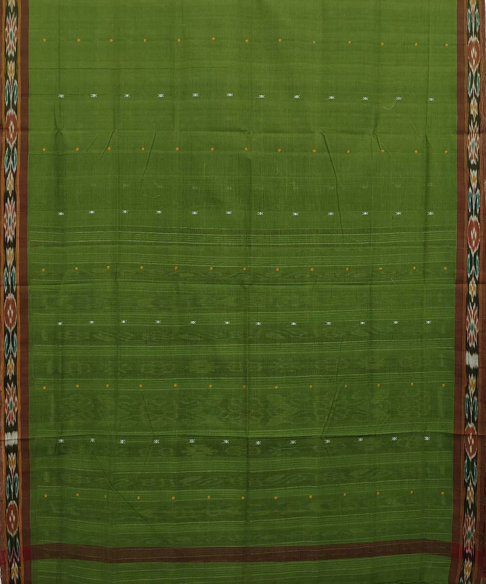 Green Maroon Sambalpuri Handwoven Single Ikat Cotton Saree Image 3
