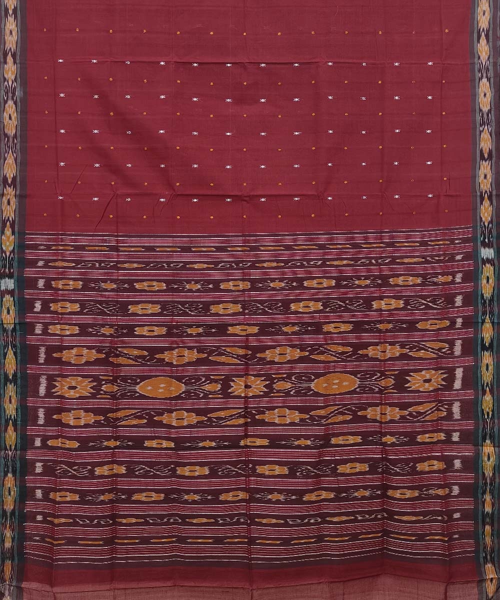 Maroon Black Sambalpuri Handwoven Single Ikat Cotton Saree Image 2