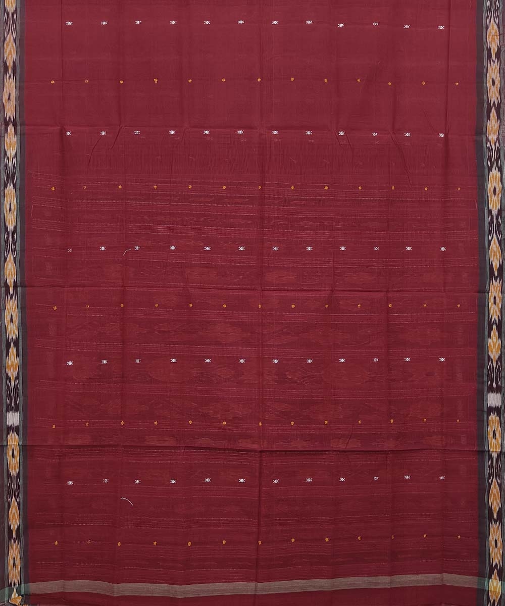 Maroon Black Sambalpuri Handwoven Single Ikat Cotton Saree Image 3