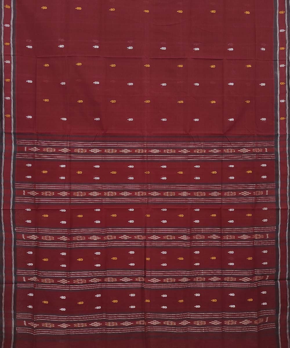 Maroon Black Sambalpuri Handwoven Single Ikat Cotton Saree Image 2