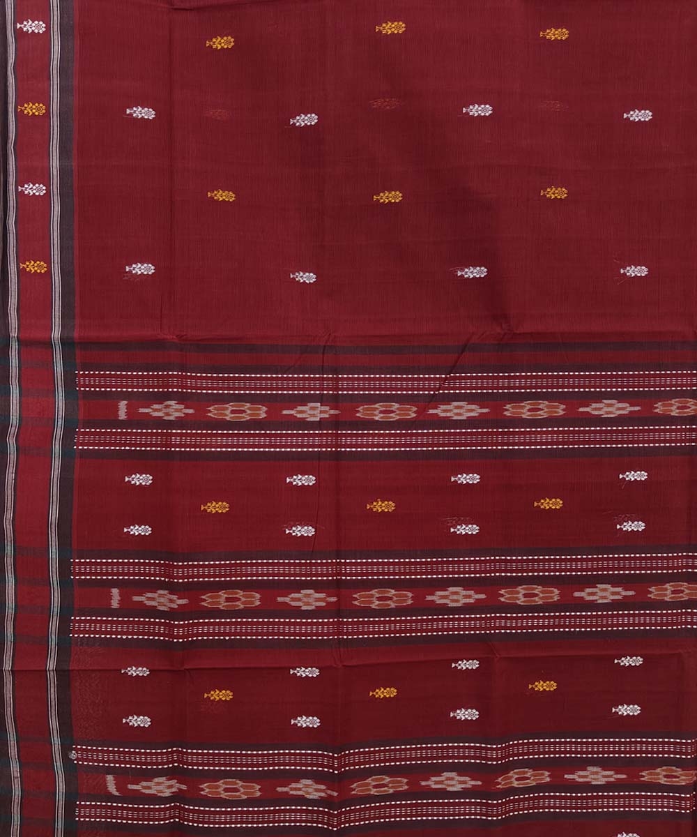 Maroon Black Sambalpuri Handwoven Single Ikat Cotton Saree Image 4