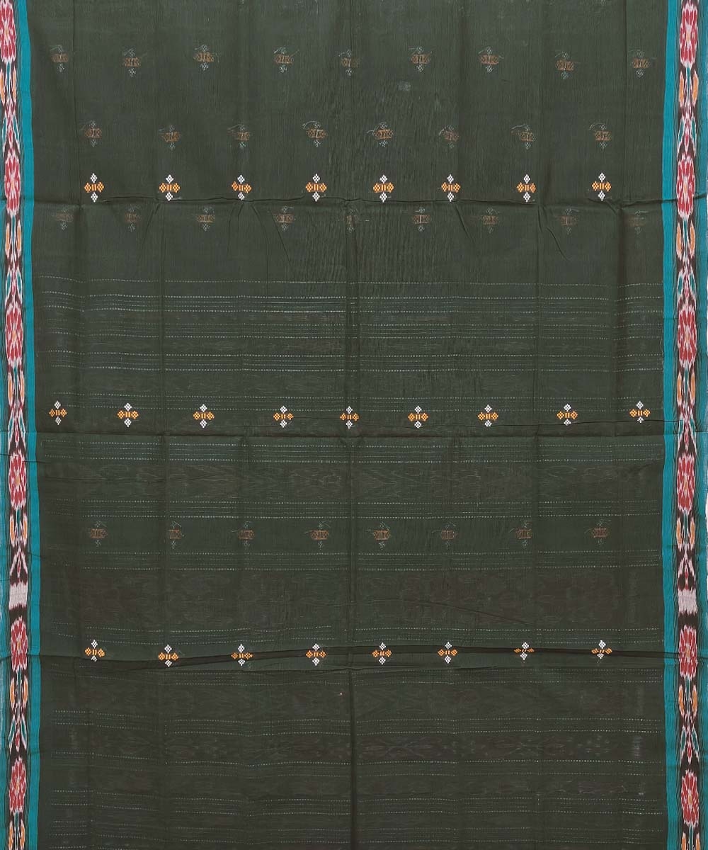 Dark Green Sambalpuri Handwoven Single Ikat Cotton Saree Image 3