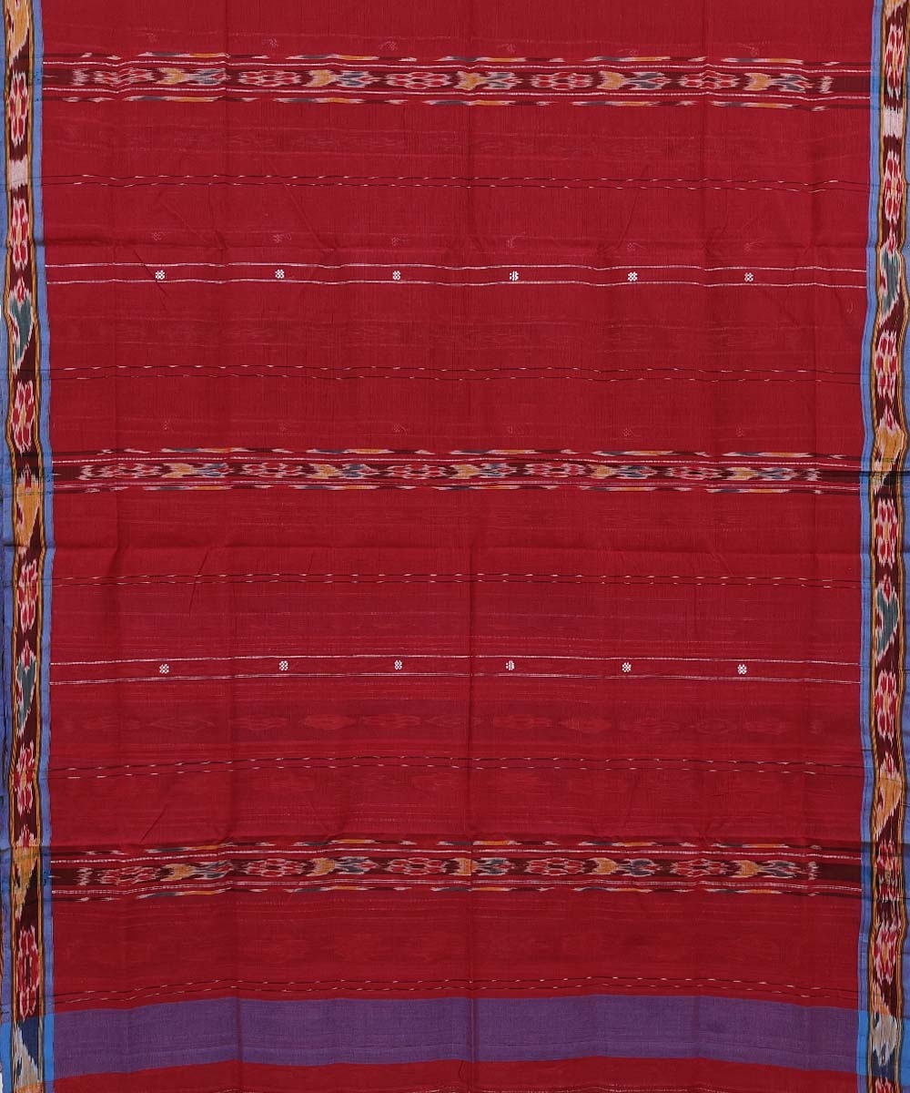 Maroon Blue Sambalpuri Handwoven Single Ikat Cotton Saree Image 3