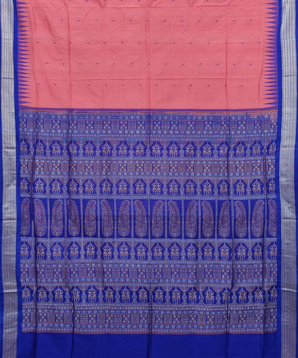 Pink Blue Handwoven Bomkei Silk Saree Image 2