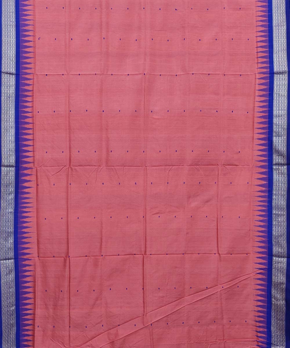 Pink Blue Handwoven Bomkei Silk Saree Image 3