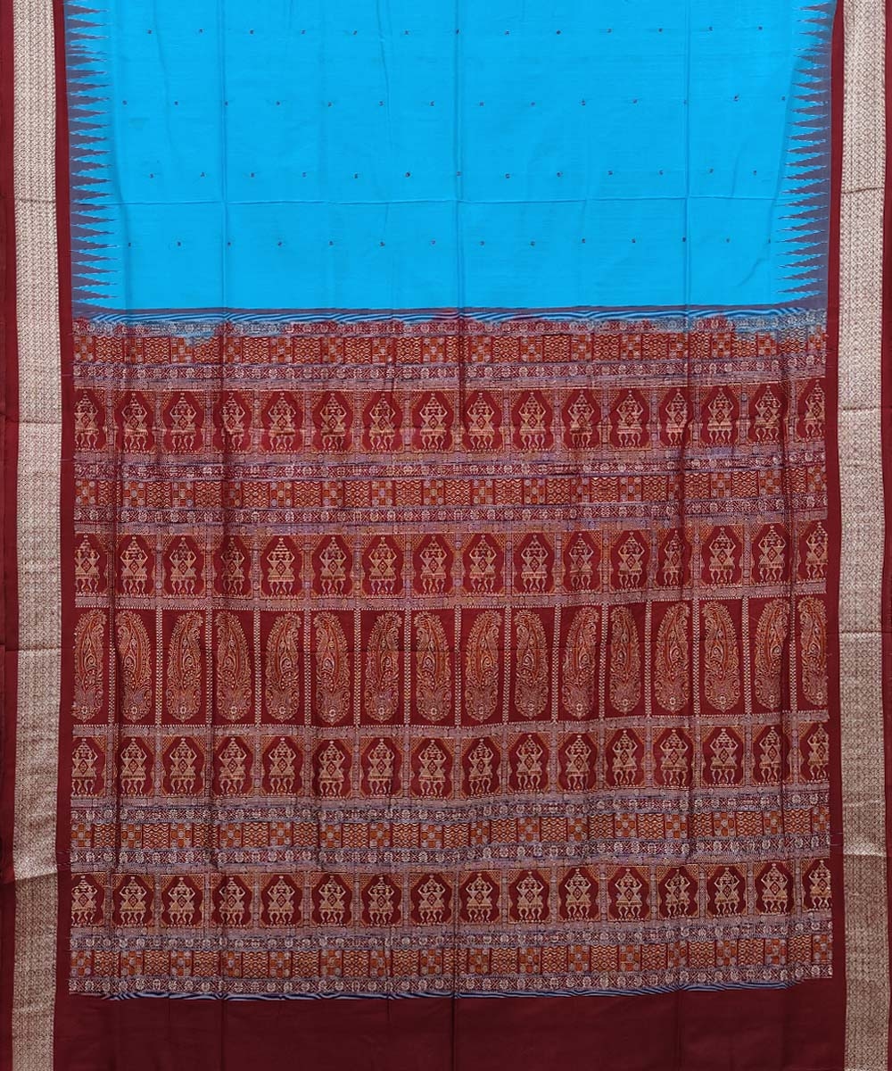 Copper Sulphate  Handwoven Bomkei Silk Saree Image 2