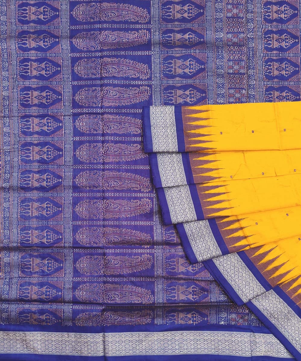 Yellow Blue Handwoven Bomkei Silk Saree Image 1