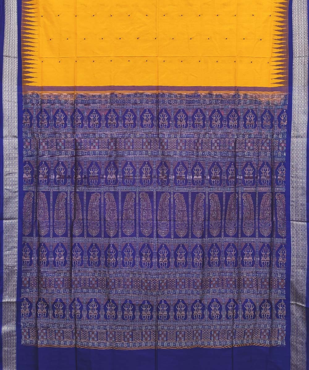 Yellow Blue Handwoven Bomkei Silk Saree Image 2