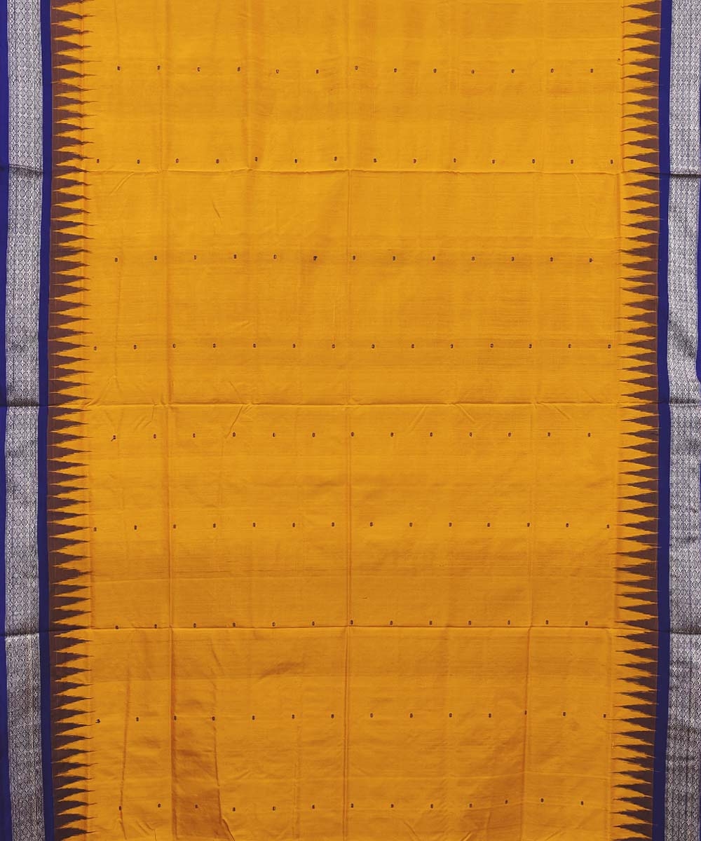 Yellow Blue Handwoven Bomkei Silk Saree Image 3