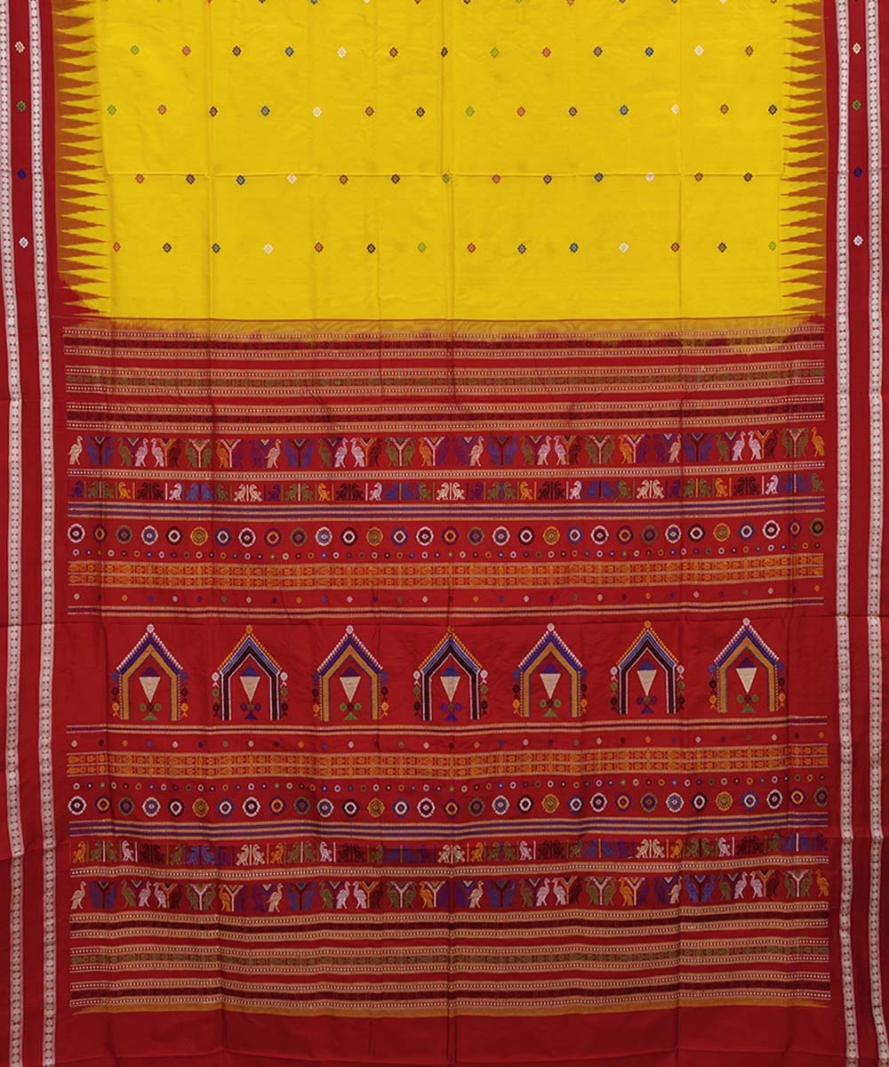 Yellow Red Handwoven Dolabedi Bomkei Silk Saree Image 2