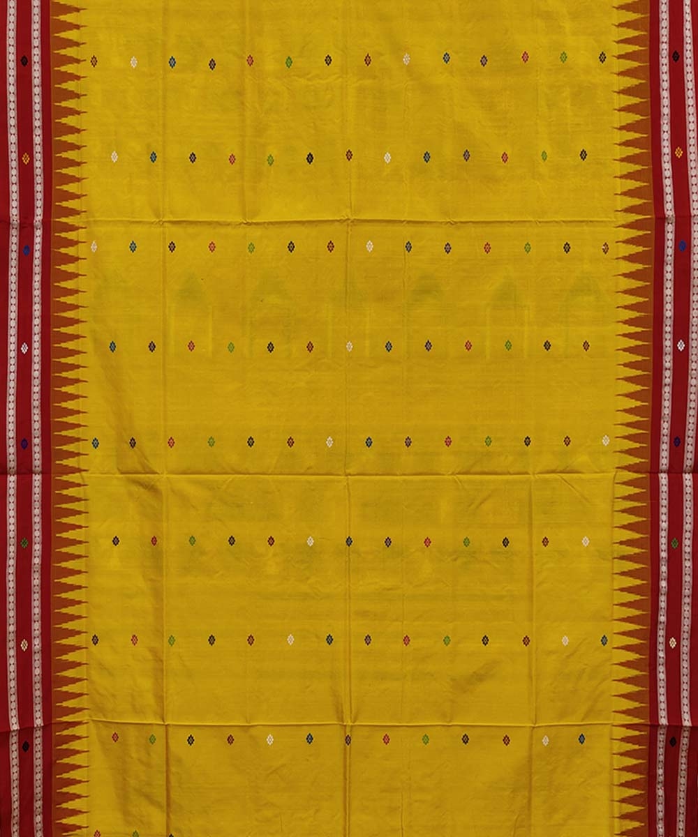 Yellow Red Handwoven Dolabedi Bomkei Silk Saree Image 3