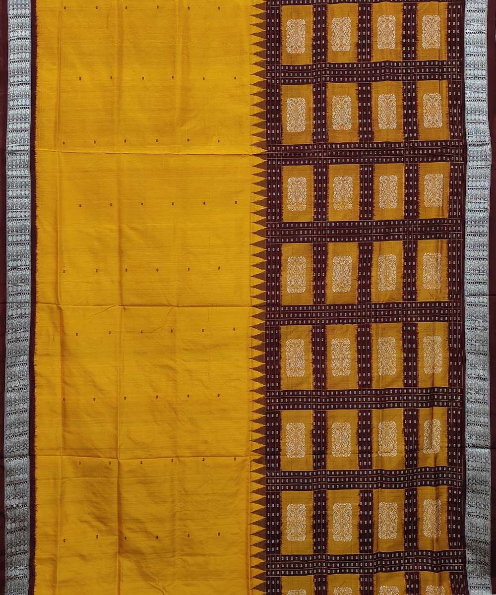 Yellow Maroon Handwoven Bomkei Silk Saree Image 3