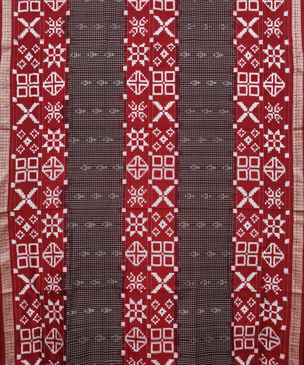 Maroon Coffee Sambalpuri Handwoven Silk Saree Image 3