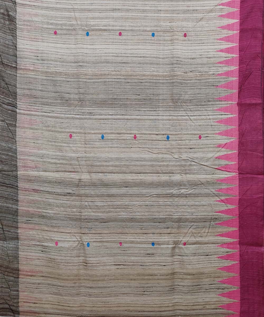 Beige Pink Sambalpuri Handwoven Dolabedi Tussar Silk Saree Image 3