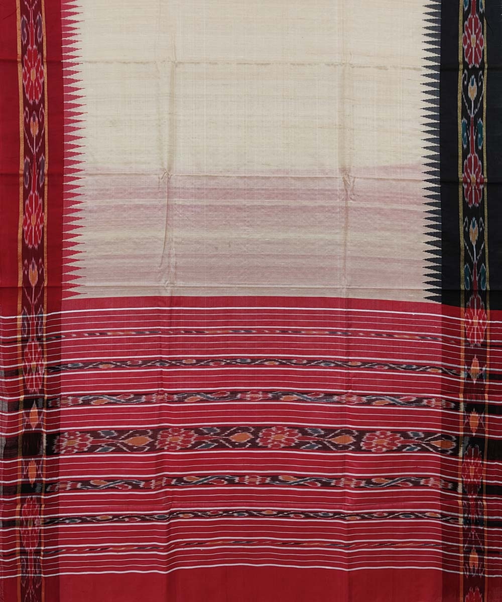 Beige Maroon Sambalpuri Handwoven Ikat Border Tussar Silk Saree Image 2