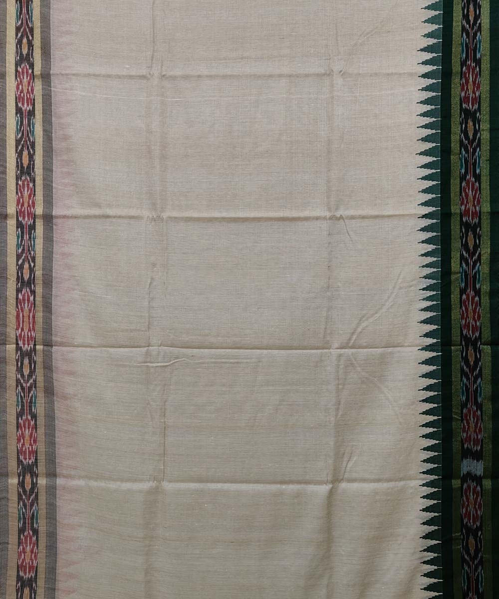 Beige Black Sambalpuri Handwoven Ikat Border Tussar Silk Saree Image 3