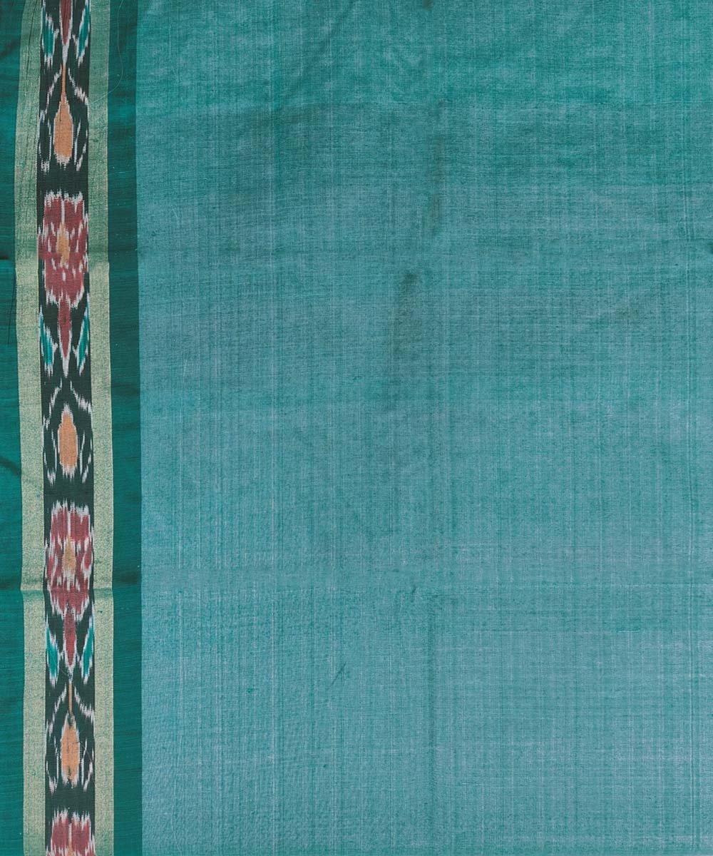 Beige Green Sambalpuri Handwoven Ikat Border Tussar Silk Saree Image 4