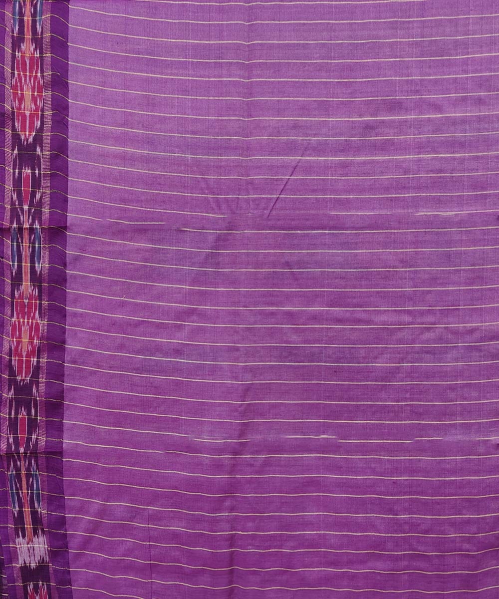 Beige Purple Sambalpuri Handwoven Ikat Border Tussar Silk Saree Image 4