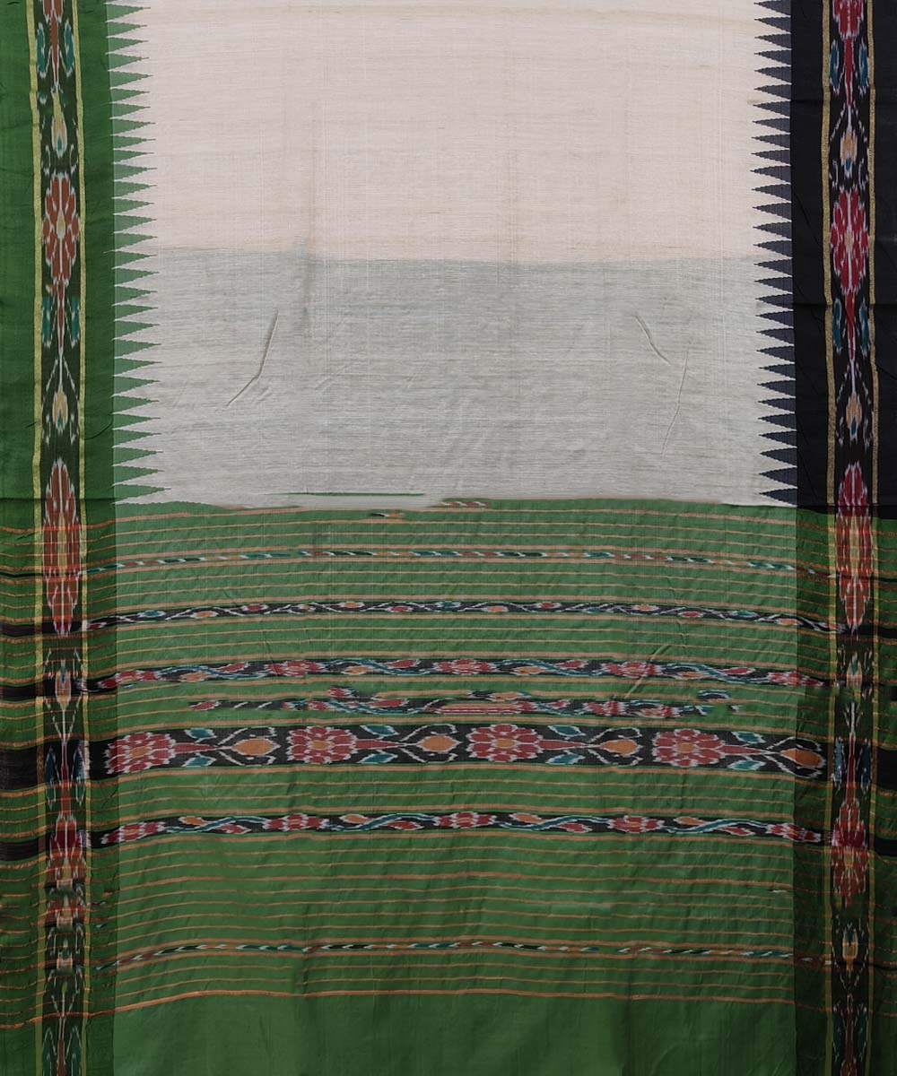 Beige Green Sambalpuri Handwoven Ikat Border Tussar Silk Saree Image 2