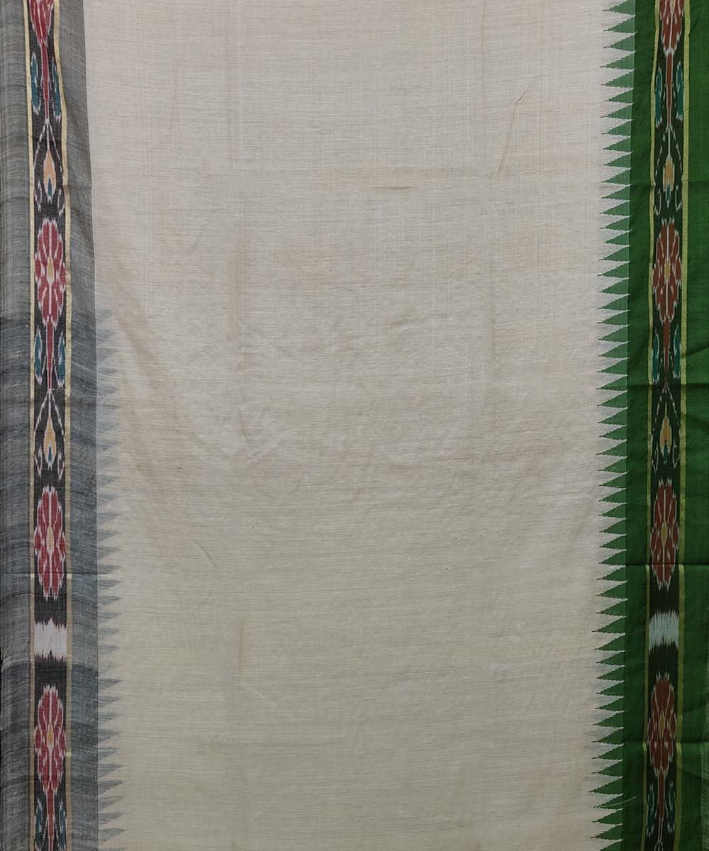 Beige Green Sambalpuri Handwoven Ikat Border Tussar Silk Saree Image 3