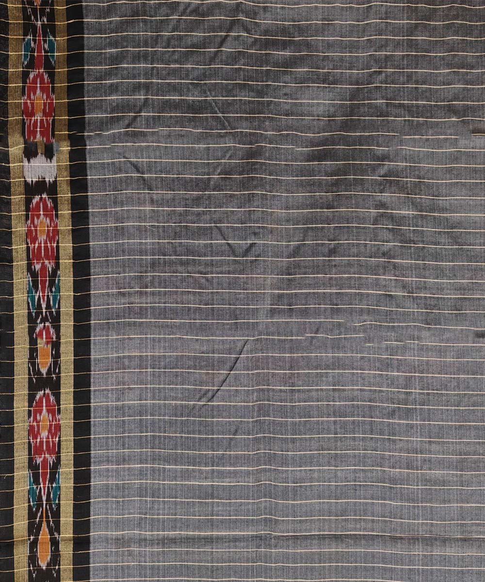 Beige Black Sambalpuri Handwoven Ikat Border Tussar Silk Saree Image 4