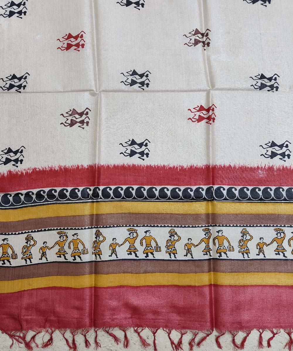 Beige Handwoven Tussar Silk Dupatta Image 3