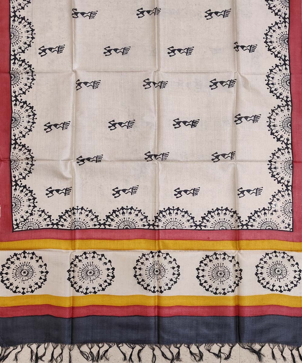 Beige Handwoven Tussar Silk Dupatta Image 2