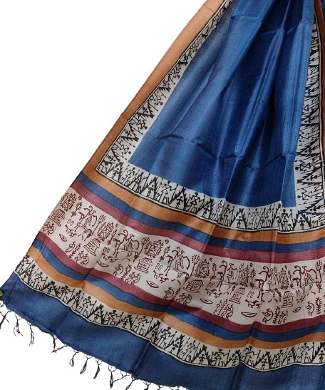 Blue Beige Handwoven Tussar Silk Dupatta SFTDUP1404