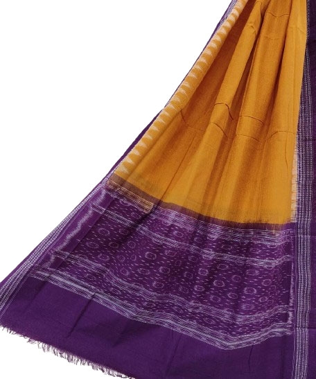 Yellow Purple Sambalpuri Handwoven Single Ikat Cotton Dupatta Image 1
