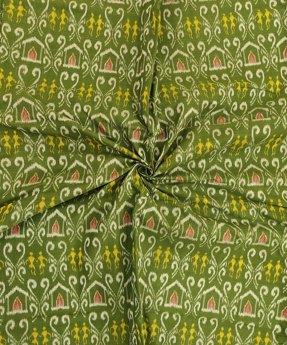 Green Sambalpuri Handwoven Single Ikat Shirting Materials SFCSHI1435