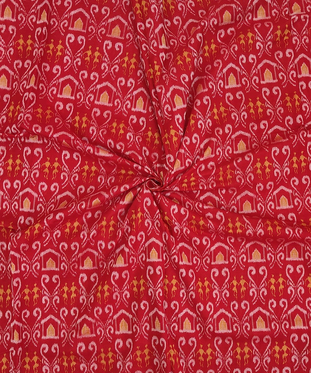 Red Sambalpuri Handwoven Single Ikat Shirting Materials SFCSHI1436