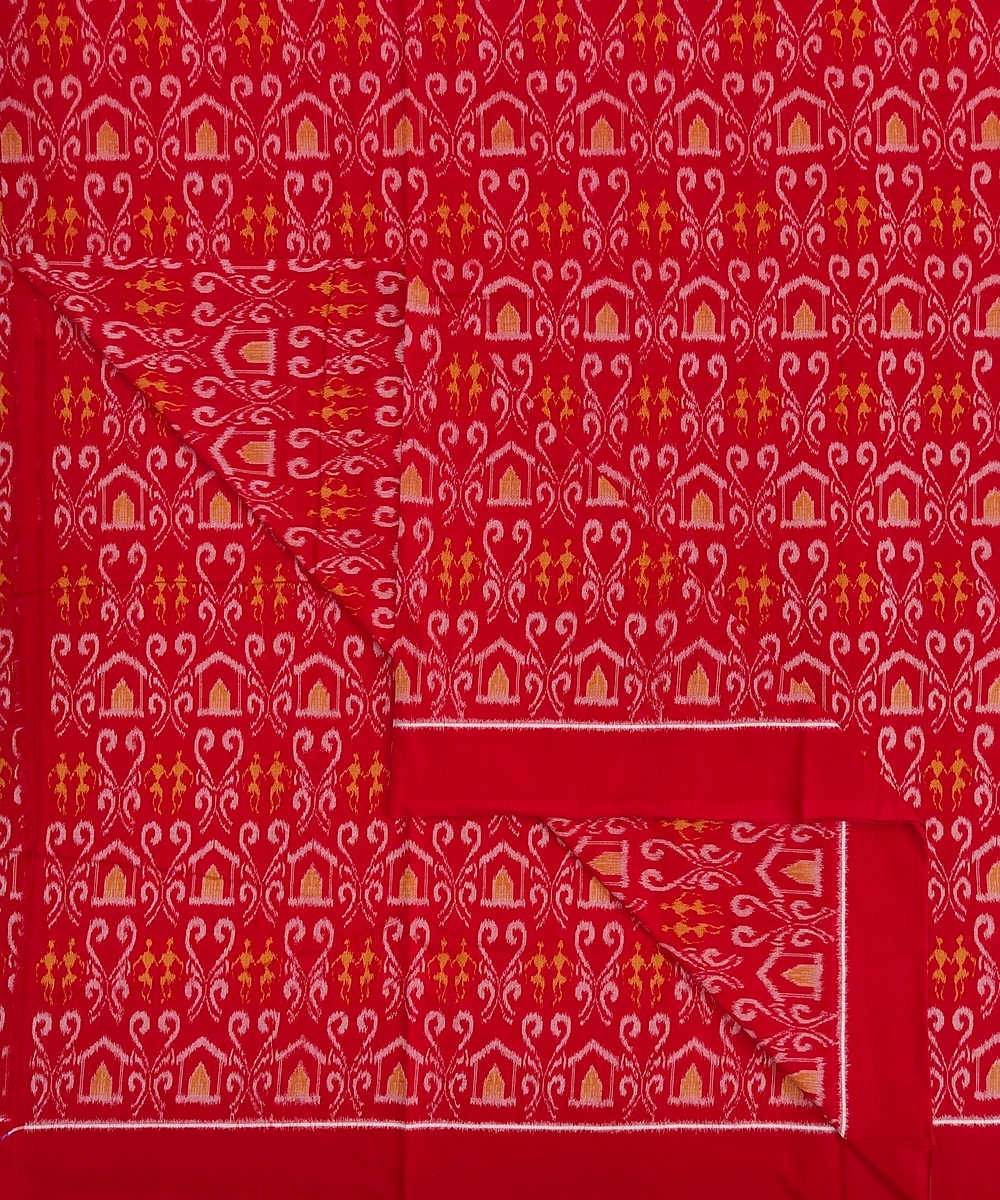 Red Sambalpuri Handwoven Single Ikat Shirting Materials Image 2