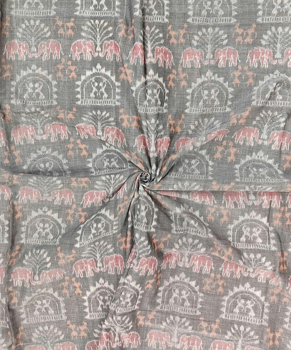 Gray Sambalpuri Handwoven Single Ikat Shirting Materials SFCSHI1439