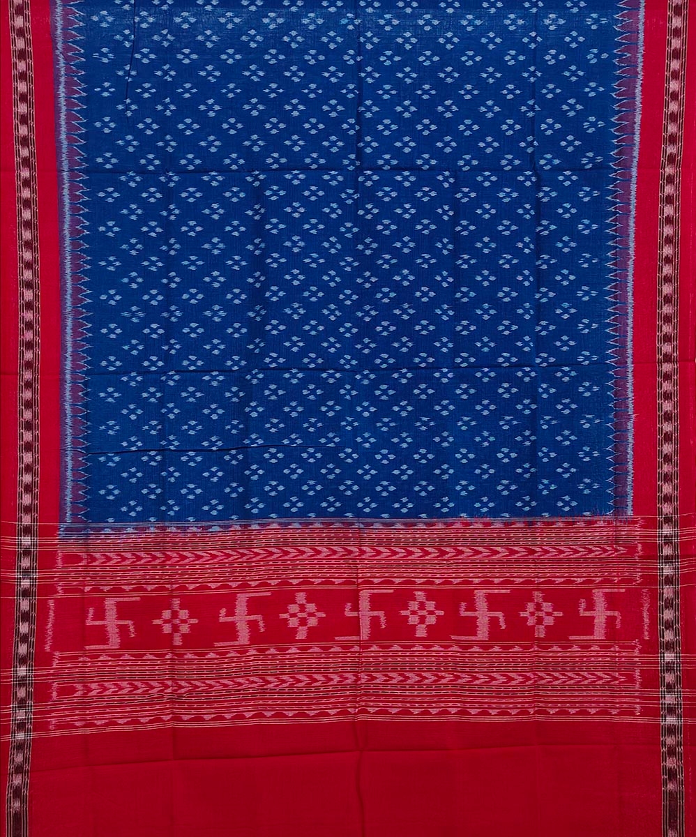 Blue Red Sambalpuri Handwoven Single Ikat Cotton Dupatta Image 2