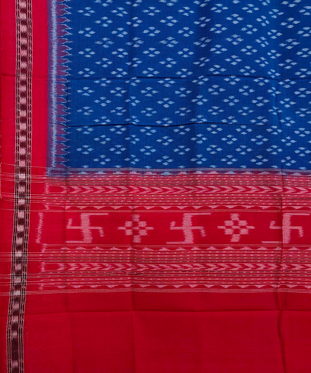 Blue Red Sambalpuri Handwoven Single Ikat Cotton Dupatta Image 3