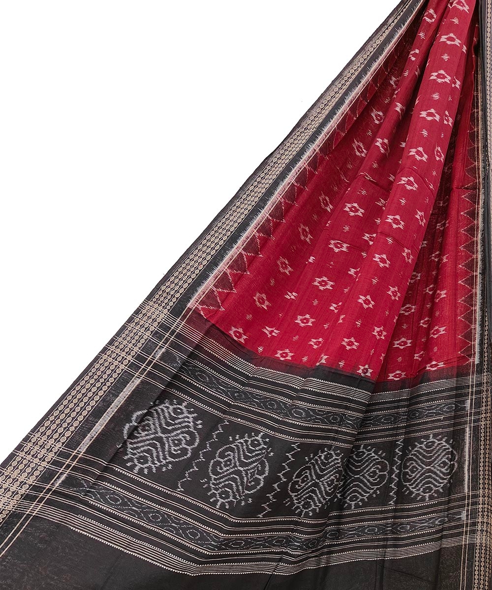 Maroon Black Sambalpuri Handwoven Single Ikat Cotton Dupatta Image 1