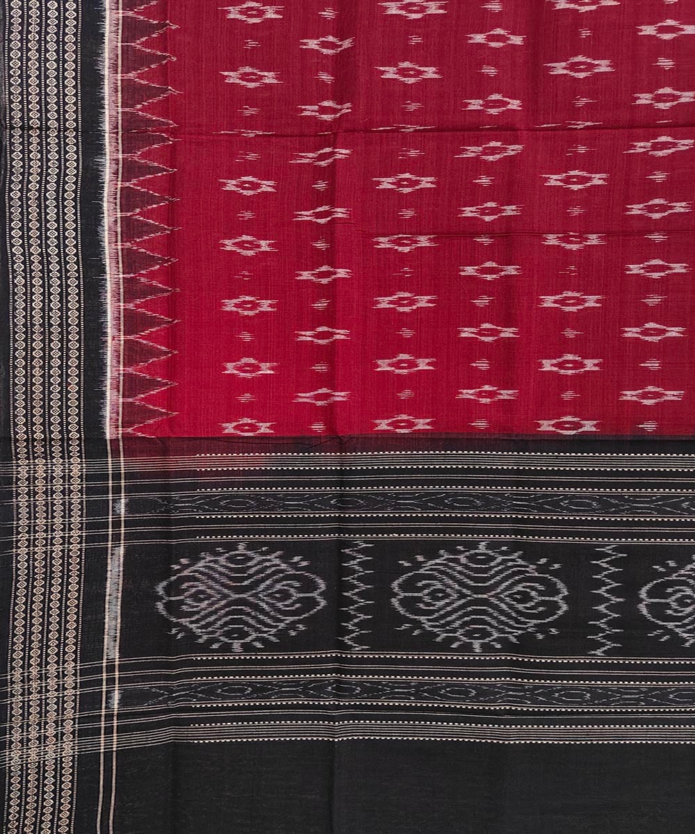 Maroon Black Sambalpuri Handwoven Single Ikat Cotton Dupatta Image 3