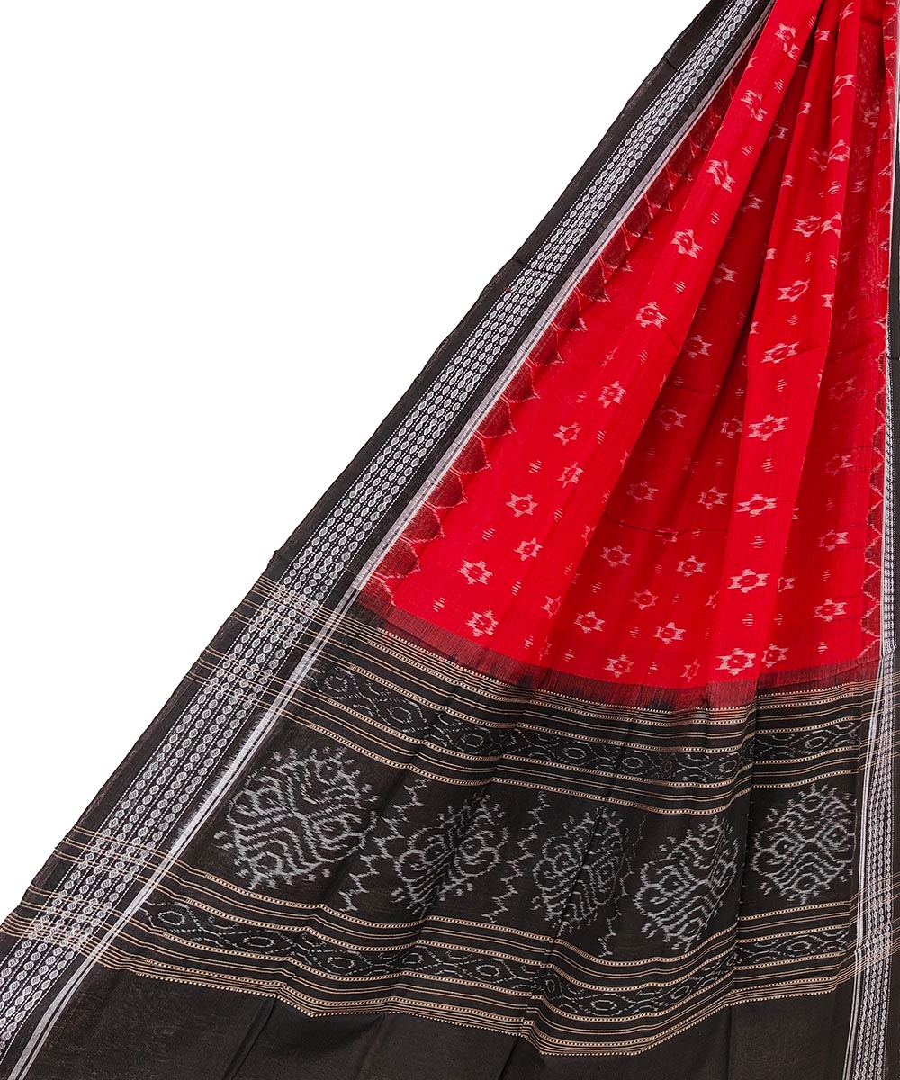 Red Black Sambalpuri Handwoven Single Ikat Cotton Dupatta Image 1