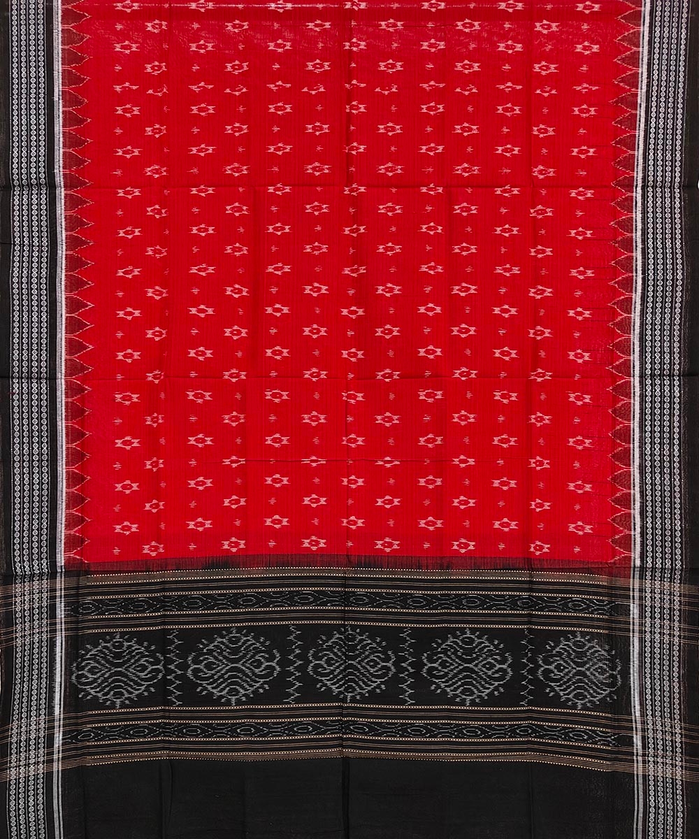 Red Black Sambalpuri Handwoven Single Ikat Cotton Dupatta Image 2