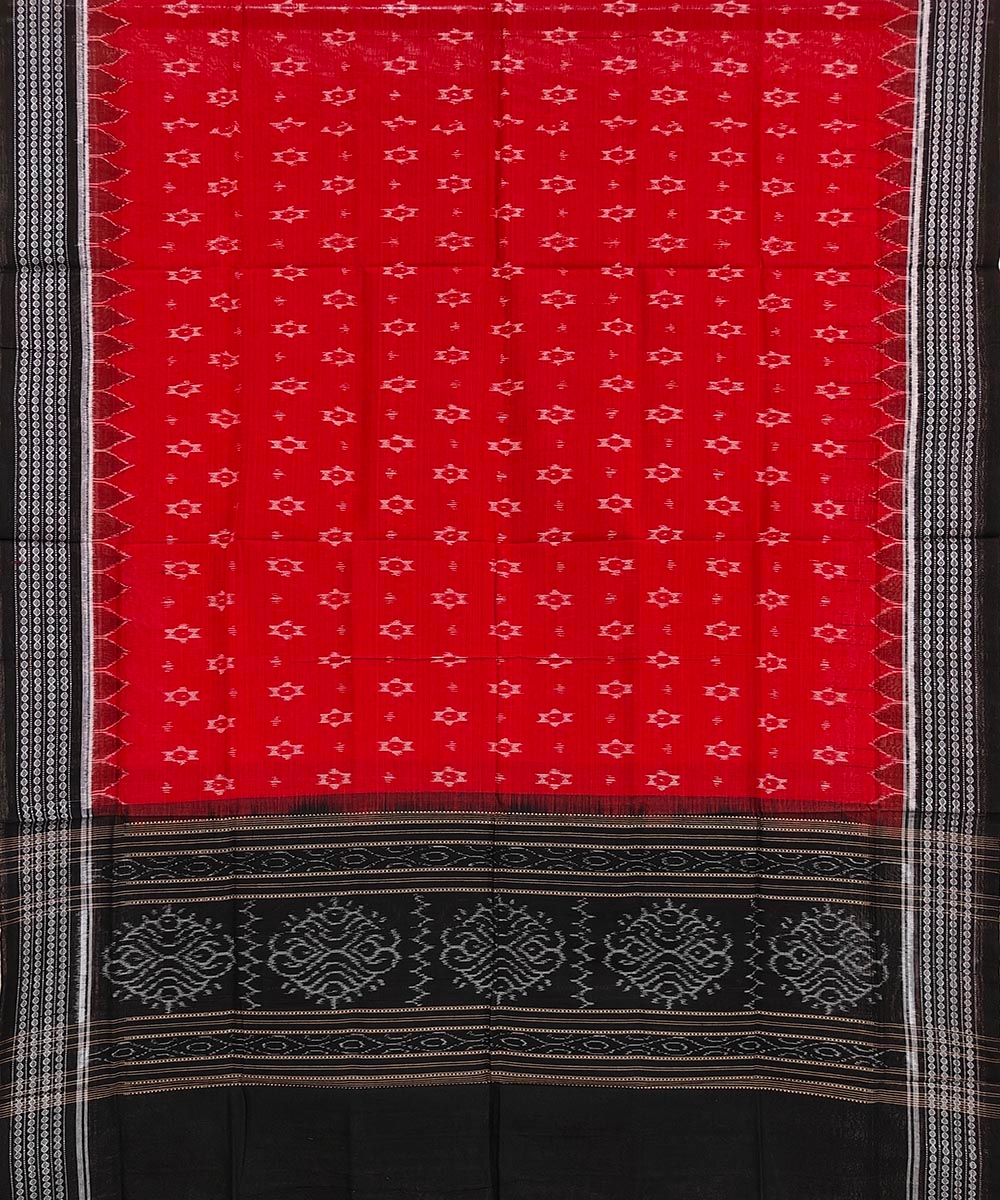 Red Black Sambalpuri Handwoven Single Ikat Cotton Dupatta Image 2