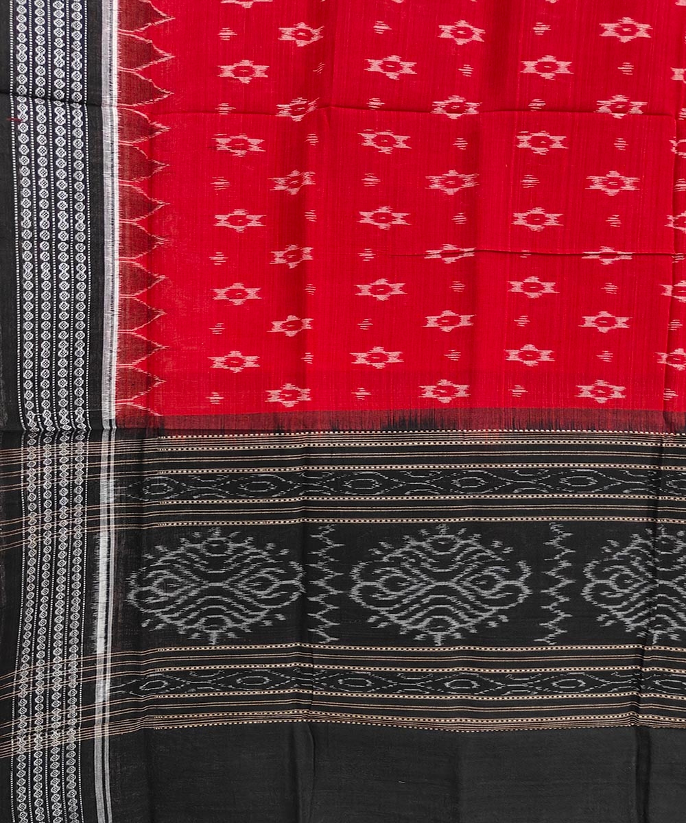 Red Black Sambalpuri Handwoven Single Ikat Cotton Dupatta Image 3