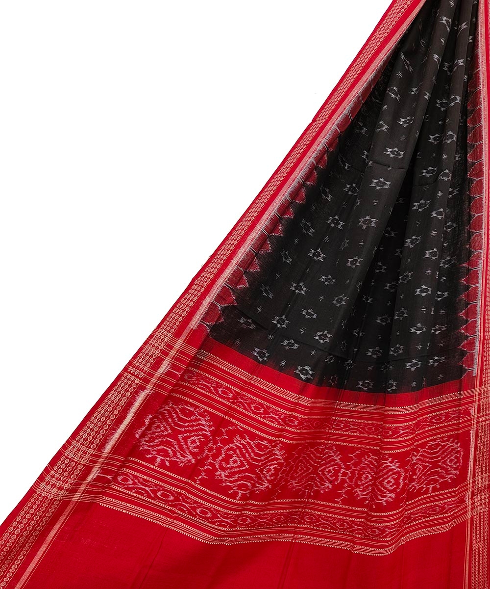 Black Red Sambalpuri Handwoven Single Ikat Cotton Dupatta SFCDUP1448