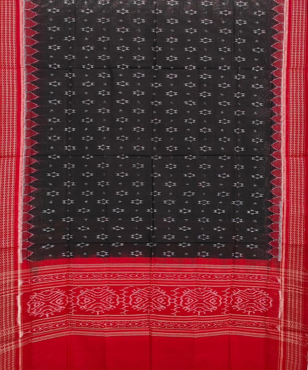Black Red Sambalpuri Handwoven Single Ikat Cotton Dupatta Image 2