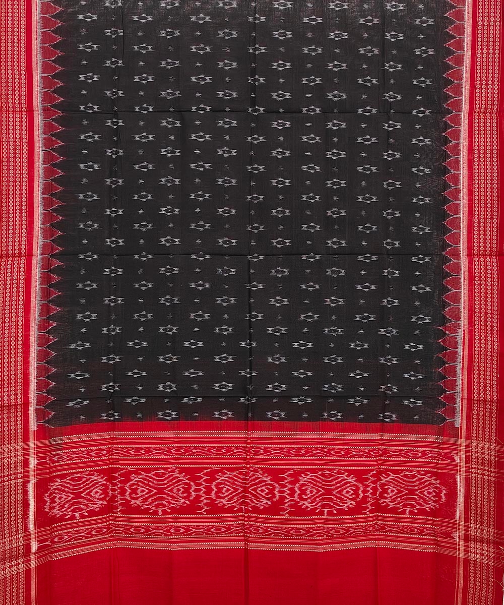 Black Red Sambalpuri Handwoven Single Ikat Cotton Dupatta Image 2