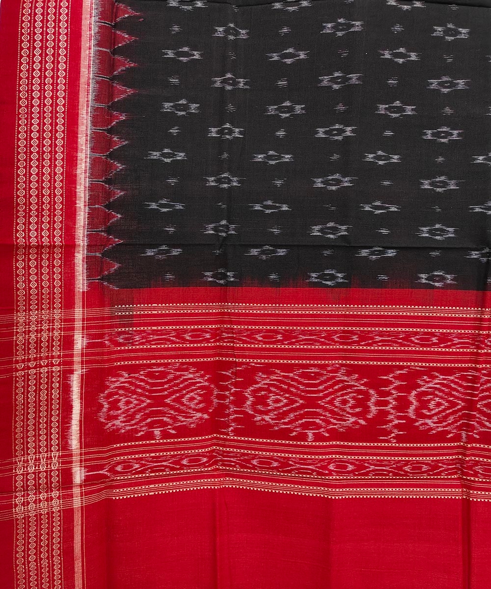 Black Red Sambalpuri Handwoven Single Ikat Cotton Dupatta Image 3