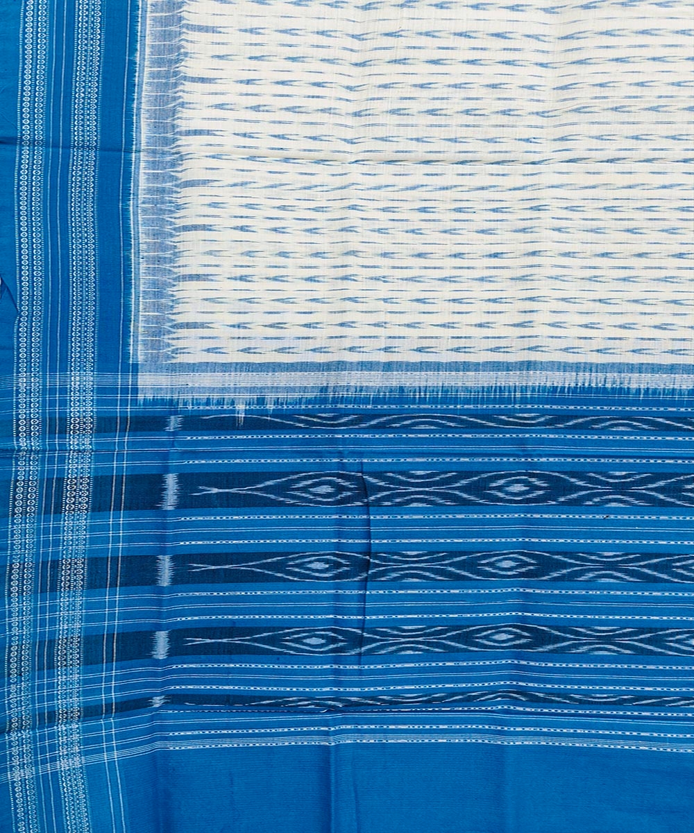 White Blue Sambalpuri Handwoven Single Ikat Cotton Dupatta Image 3