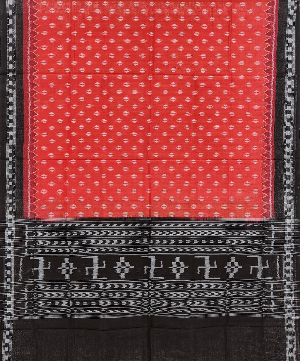 Rust Black Sambalpuri Handwoven Single Ikat Cotton Dupatta Image 2