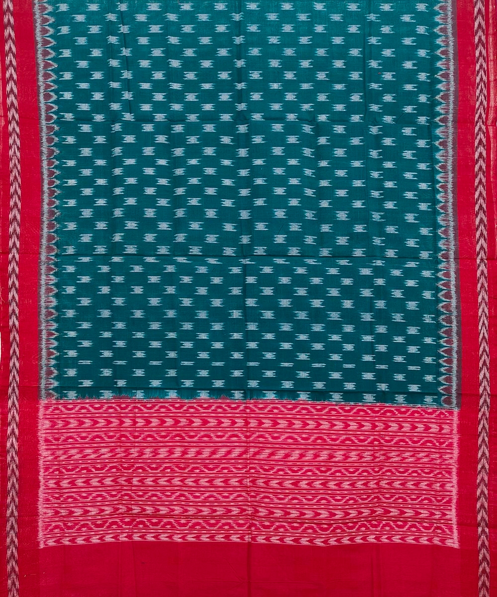 Green Red Sambalpuri Handwoven Single Ikat Cotton Dupatta Image 2